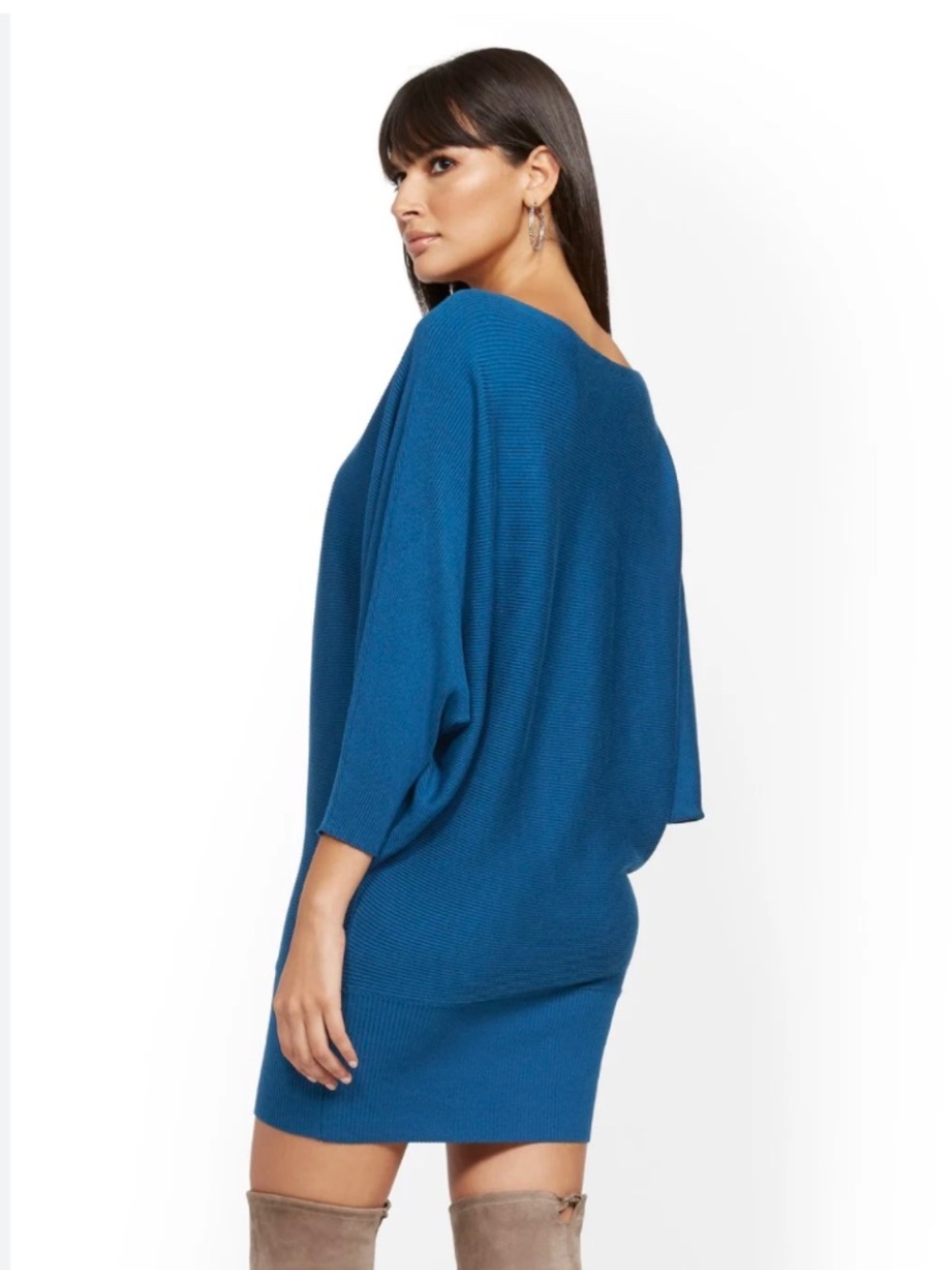 New York & Co. Womenʻs Doman Sleeve Horizontal Ribbed Knit Sweater Dress Small